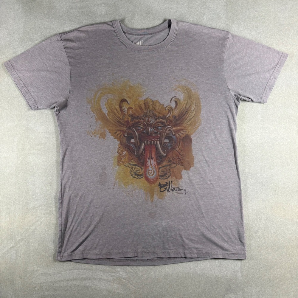 Billabong Mens Barong Mask Graphic Tee Heather Grey Short Sleeve T-Shirt Large